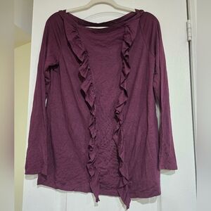 Ruffled Front Long Sleeve Top - Plum